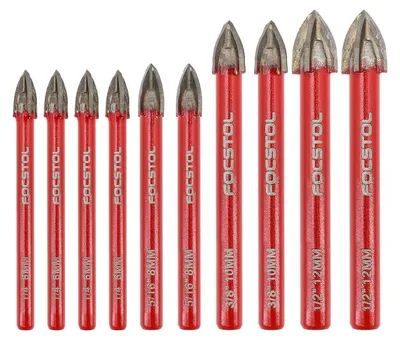 Produktbild von Fliesenbohrer Set 10 Stück Hartmetallbohrer mit Rundschaft für Holz, Kunststoff, Mauerwerk, Keramik, Beton, Marmor (6/8/10/12mm)