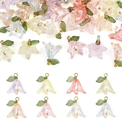Produktbild von Grüne Blüten Ohrringe Acryl Perlen 32 Stück