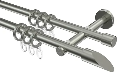 Produktbild von Interdeco Gardinenstange / Vorhangstange Edelstahl, Typ Medium Santoni (Schräge), 16 mm Ø 2-läufig, 180 cm