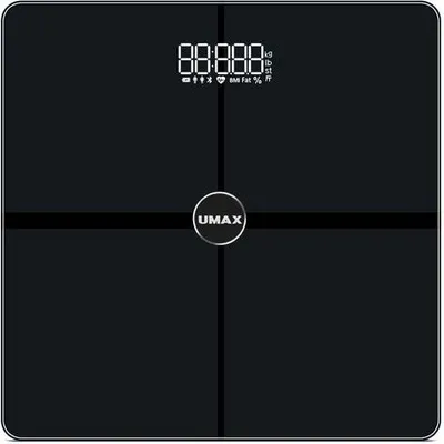Produktbild von UMAX Smart Scale US30HRC/ 0,2 - 180 kg/ Bluetooth 4.0/ 15 Körperparameter (Herzfrequenz) / Englisch/ Schwarz