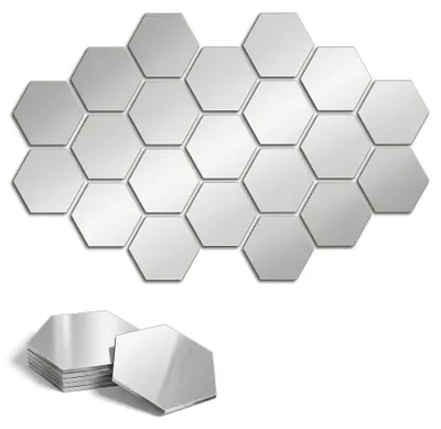 Produktbild von Sechseckige Spiegelfliesen - Selbstklebend - Wanddekoration für Badezimmer Wohnzimmer Schlafzimmer - 70 x 80 x 40 mm - 24 Stück