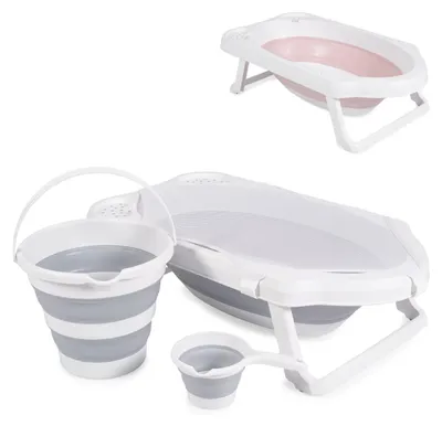 Produktbild von Cangaroo Badewannen-Set Hawaii 4-teilig faltbar Wasserablauf Ablagefächer Netz grau