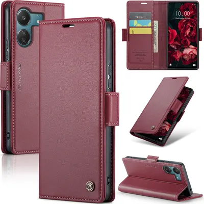 Image de Xiaomi Redmi 13C /Poco C65 Case, RFID Blocking Card, Advanced Flip Leather Case with Stand Function pour Xiaomi Redmi 13C /Poco C65 rouge