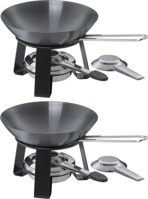 Produktbild von Mini-Wok mit Rechaud - Ø 18 cm - Stahl - Edelstahlgriff - mit Pastenbrenner - 2er Set