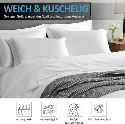 Produktbild von 2er Set Seidenkissenbezüge 51x66cm, Cremefarben, Kühler Schlafkomfort, Beidseitig, Versteckter Reißverschluss