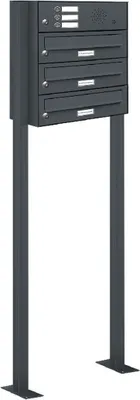 Produktbild von 3er Briefkasten Standanlage Freistehend RAL 7016 Anthrazit Klingel