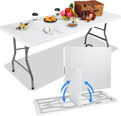 Image de Table pliante - Table de jardin - 183 x 76 cm - Blanche - Résistante aux intempéries et stable, pour 10 personnes