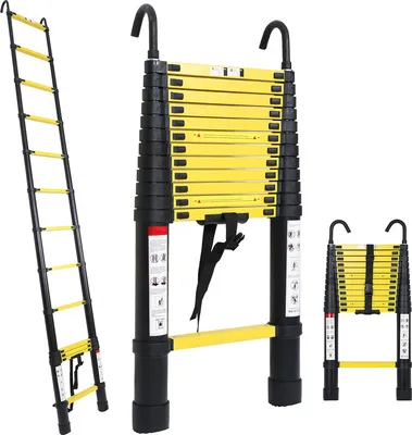 Obrázek produktu pro Teleskopický žebřík TolleTour 3,8 m s háky Výsuvný žebřík Stabilní hliníkový žebřík do 150 kg