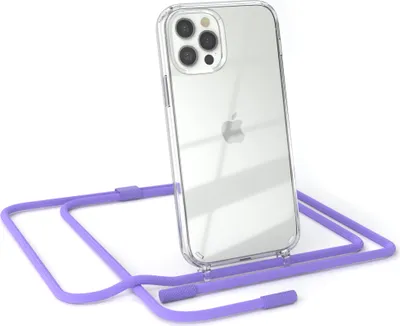 Produktbild von EAZY CASE Handykette für Apple iPhone 12 / 12 Pro, Clear Case aus Silikon, mit Umhängeband, abnehmbare Endstücke, Handyband in Violett