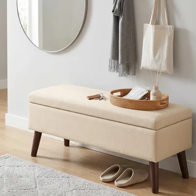 Obrázek produktu pro BEALIFE čalouněná lavice s úložným prostorem 110 x 39 x 45 cm | Lavice do předsíně a k posteli | Krémová AR58