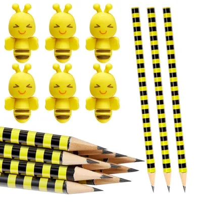 Obrázok produktu pre Sada 12 ceruziek a gumičiek s motívom včiel, určená pre deti