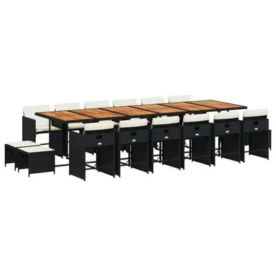 Produktbild von 17-tlg. Garten-Essgruppe mit Kissen Schwarz Poly Rattan