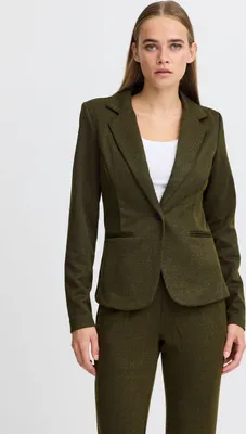 Image de Ichi IHKATE JACQUARD Blazer Femme Patte de veste à col revers Poches passepoilées Encolure en V Forme 1 bouton légèrement élastique Slim fit