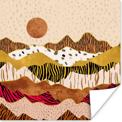 Produktbild von MuchoWow® Poster Tiger Druck - Pastell - Gold - Druck - Tiger - Abstrakt 50x50 cm - Wohnzimmerdekoration
