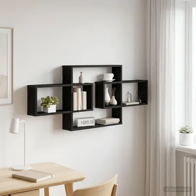 Obrázok produktu pre Maison Exclusive – Nástenná polička z čierneho dubového dreva, 130 x 10 x 50 cm, drevotrieska