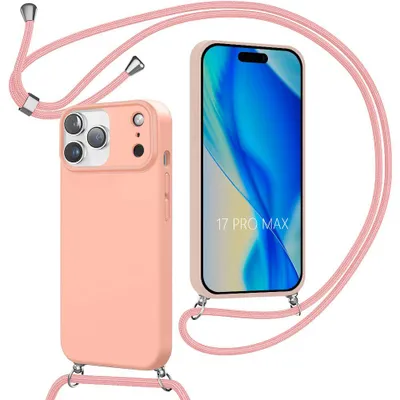 Image de Coque pour iPhone 17 Pro Max, Protection Antichoc Silicone avec Cordon - Rose