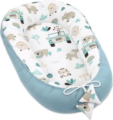 Produktbild von Babynest Kokon Neugeborene 90 x 50 cm - Handmade Kuschelnest Baby Nestchen mit Baumwolle Afrika Blau
