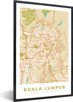 Produktbild von MuchoWow® Gerahmtes Poster Karte - Kuala Lumpur - Stadtplan - Vintage 20x30 cm - Poster mit Schwarzem Bilderrahmen Wandposter Rahmen Foto Bilder - Drucken - Bilder Poster im Rahmen