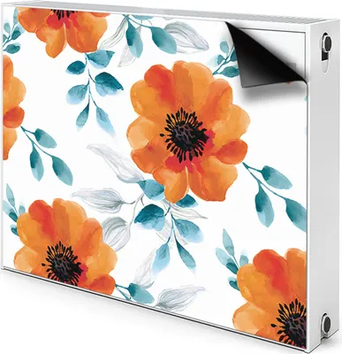 Produktbild von Magnet Radiator Magnet Mat Heizkörperverkleidung Heizkörper-Abdeckung Heizung 90x60 cm - Orangene Blume