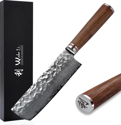 Produktbild von Wakoli Nussbaum Damast Nakirimesser I 16,5 cm Klinge I Nussbaumholzgriff