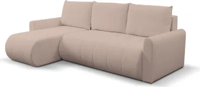 Zdjęcie produktu dla Wielofunkcyjna sofa narożna BETTSO SPRENTO w kolorze różowym z funkcją spania i schowkiem na pościel