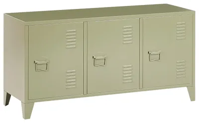 Produktbild von BELIANI Metallschrank Grün Stahl 40 x 120 x 60 cm Sideboard mit Griffen 3 Türen 2 Regalböden Wohnzimmer Büro Arbeitszimmer Flur Bad