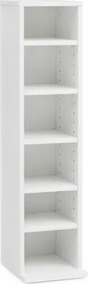 Produktbild von CD-Regal WL5.836 Holz 21x90x20 cm Offenes Bücherregal Schmal | CD Aufbewahrung Klein | Design Nischenregal Weiß | Standregal 6 Fächer Offen | CD Holzregal Weiss | Stehregal Modern