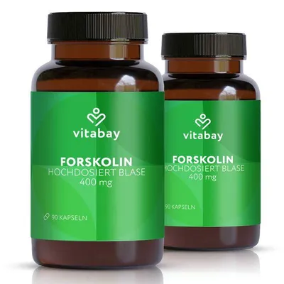 Produktbild von Vitabay Forskolin 400 mg - 180 vegane Kapseln - 2er Pack - Coleus-forskohlii-Extrakt - Vegan - Vorrat für 6 Monate