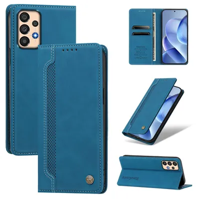 Image de Étui pour Samsung Galaxy A33 5G, type portefeuille en cuirPolyuréthaneavec compartiments pour cartes et support intégré, couleur bleu