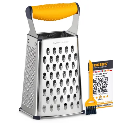 Produktbild von Deiss PRO Box-Reibe & Käsereibe – 4-seitige Edelstahlreibe für Käse & Gemüse, Rutschfeste Unterseite, Spülmaschinenfest