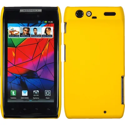 Produktbild von PhoneNatic Case kompatibel mit Motorola Razr - Hülle gelb gummiert Hard-case + 2 Schutzfolien