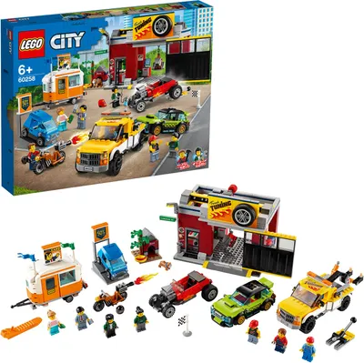 Obrázok produktu pre LEGO 60258 Mestská tuningová dielňa s autíčkami, stavebnicami, ťahačom, hot rodom, karavanom a motorkou pre deti