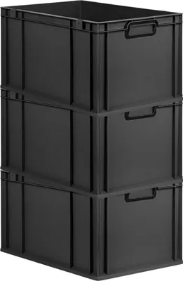 Produktbild von SuperSparSet 3x Eurobox NextGen Color | HxBxT 32x40x60cm | 65 Liter | Griffe schwarz geschlossen | Verstärkter Boden | Schwarz | Eurobehälter, Transportbox, Transportbehälter, Stapelbehälter