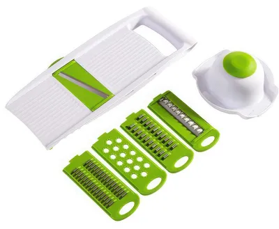 Produktbild von 5-in-1 Gemüsereibe mit Schneidklingen, Julienne Schneider für Gemüse und Kartoffeln, kompakter Küchenhelfer leicht zu reinigen