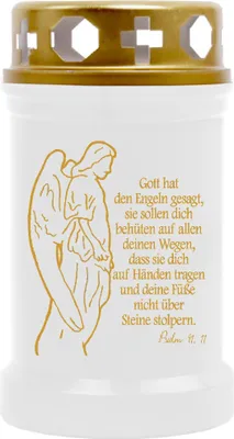 Produktbild von Grabkerze Weiß ( Druck Gold ), Brenndauer: 40 Stunden, Motiv: Engel