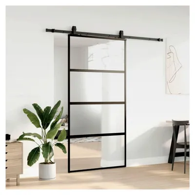 Produktbild von Schiebetür mit schwarzem Beschlag 102,5x205 cm aus Hartglas