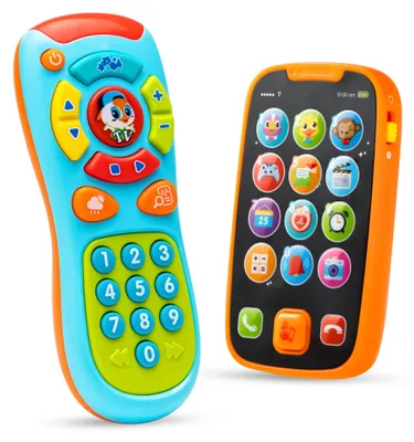 Obrázek produktu pro JOYIN – Hudební hračky pro miminka, hračka v podobě dětského telefonu, 2 kusy dálkového ovládání, dětský smartphone, hračka pro miminka od 6 měsíců, hračka pro batolata od 1 roku, dárek pro chlapce i dívky