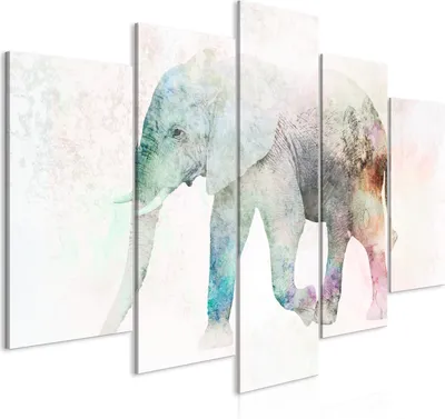 Produktbild von Italienischer Leinwand Leinwandbild - Painted Elephant (5 Parts) Wide 100x50 cm Tiere g-C-0267-b-m