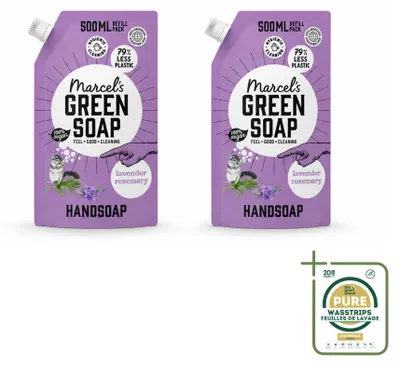 Obrázek produktu pro 2 kusy náplně do mýdla na ruce "Marcel's Green Soap" – levandule a rozmarýn – 500 ml – balení pro zásobení – 2 kusy