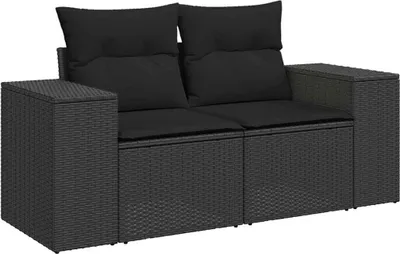 Produktbild von vidaXL Gartensofa mit Kissen 2-Sitzer Schwarz Poly Rattan