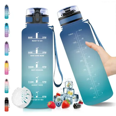 Productafbeelding van Omgoods - Waterfles van 1,5 L met Fruitfilter en Motivatie Tijdmarkeringen - Lekvrij en BPA-vrij