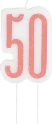 Produktbild von Edle Geburtstagskerze 50 weiss-rosa - Einheitsgröße