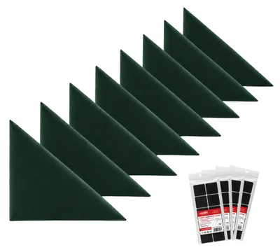 Immagine prodotto di Set di pannelli imbottiti STEGU, 8 triangoli da 30x30 cm, inclusi i laccetti di fissaggio, rivestimento in velluto verde scuro, per poggiatesta