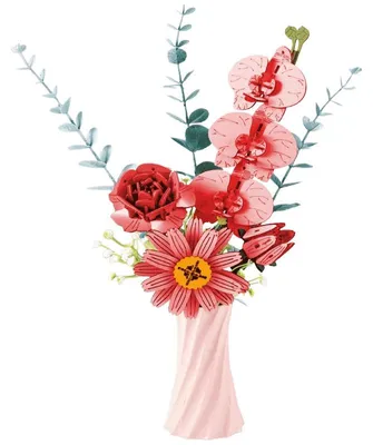 Image de Bouquet de fleurs en bois DIY Rose - Fleurs en bois avec vase Puzzle 3D dès 10 ans