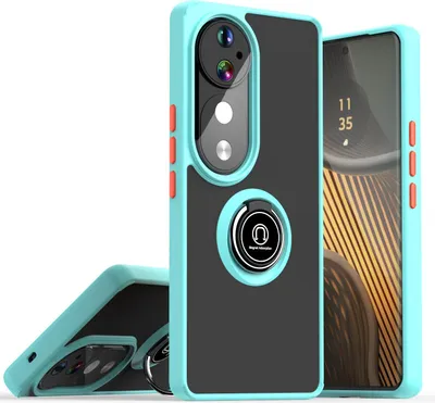 Produktbild von Hülle für Vivo V40 Matte Transluzent TPU Stoßfest Schutzhülle mit Ring Halter Ständer Hellblau