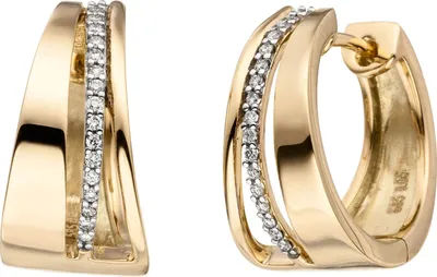 Produktbild von Creolen Klappcreolen mit 34 Diamanten Brillanten, 3-reihig, 585 Gold Gelbgold