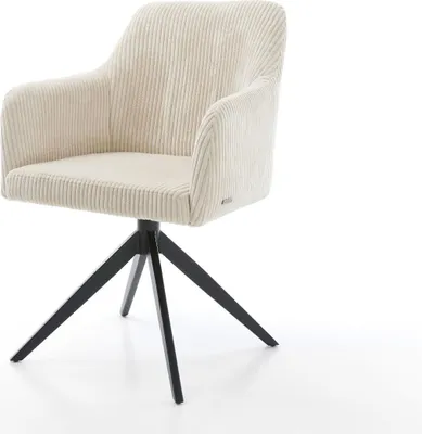 Produktbild von DELIFE Drehstuhl Greg-Flex Cord Beige Kreuzgestell breit Schwarz 360° drehbar Wippfunktion Taschenfederkern