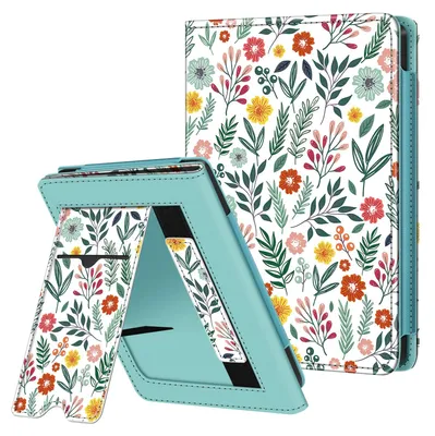 Produktbild von Fintie Hülle für Tolino Shine Color/Shine 5(2024)/Shine 4(2022) & Kobo Clara Colour/Clara BW(2024)/Clara 2E(2022) - Kickstand Hülle mit Kartenfach Handschlaufe und Auto Sleep/Wake, Frühlingblume