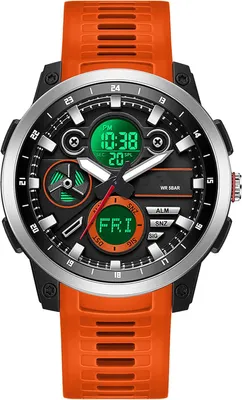 Produktbild von Herren Militär Sportuhr Analog Digital 5ATM Wasserdicht mit LED Leuchtdisplay, Stoßfest, Tactical Armbanduhr Outdoor Orange
