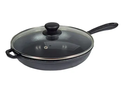 Produktbild von Gusseisenpfanne Ø22 cm mit Glasdeckel MAYSTERNYA T2012C3 – Gusspfanne für Induktion, Backofen & Grill